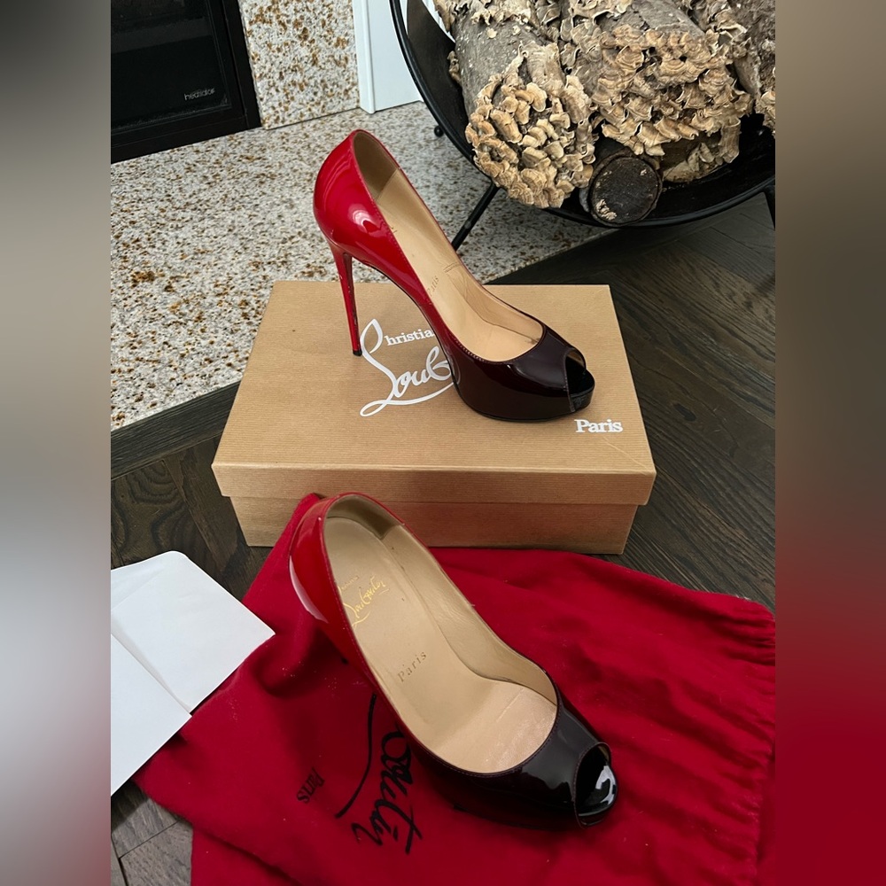 Christian Louboutin Red and Black Heels with Peep Toe Design